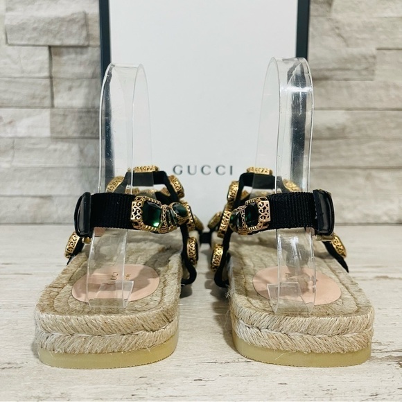 Gucci NEW SZ 36.5 Grosgrain Green Jewel Embellished Espadrille Flat Sandals - Picture 8 of 16